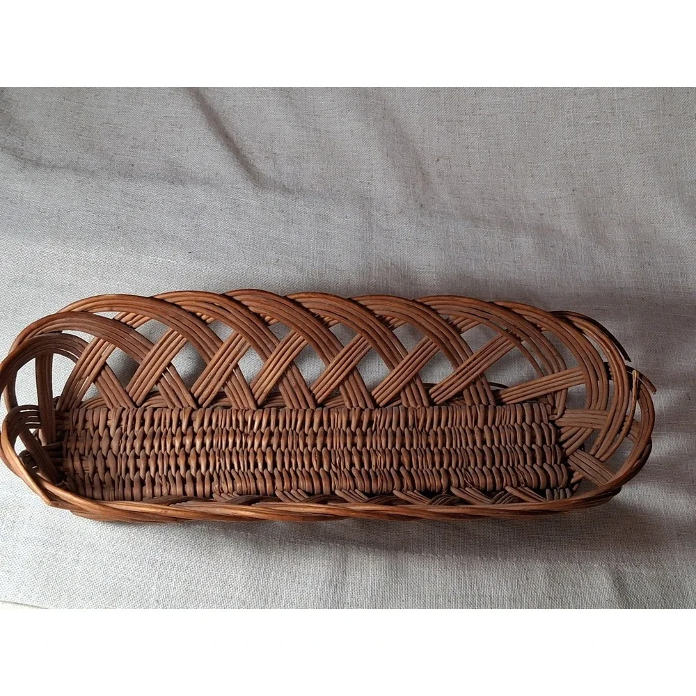 Vintage Wicker Bread Basket Oval Open Weave Lattice Boho Rustic Serving Tray
